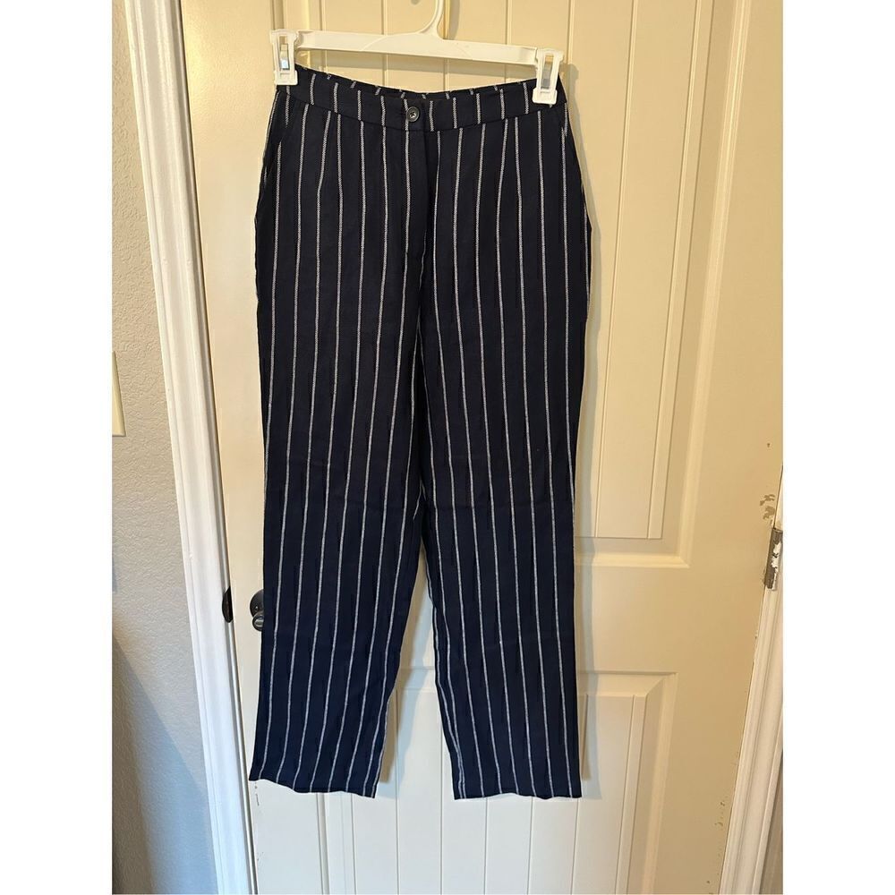 Reformation Navy Blue Pinstripe Ankle Pants